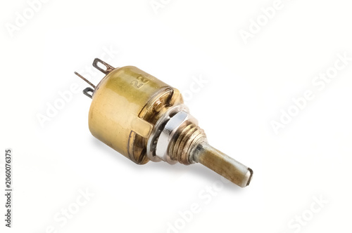 Fotografia Small metallic potentiometer white background