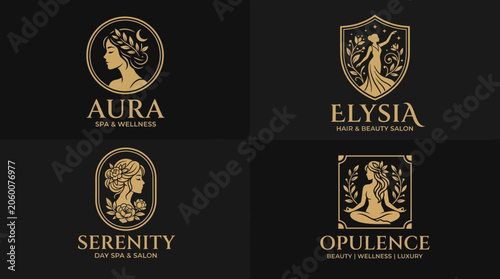 Vászonkép Golden luxury spa and salon logos.