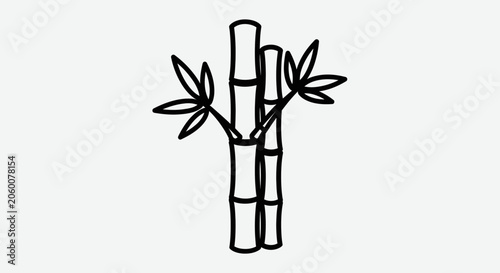 Simple black line drawing of bamboo stalk and leaves on a white background