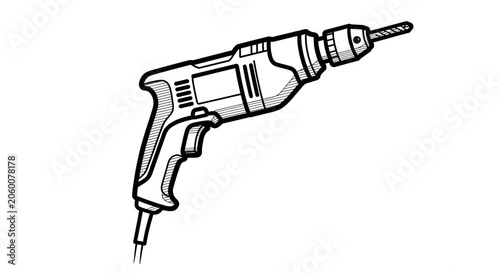Simple black and white line drawing of an electric power drill tool