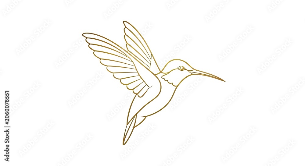 Obraz premium Golden outline hummingbird flight logo design.