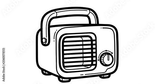 Vintage portable radio hand drawn sketch outline illustration