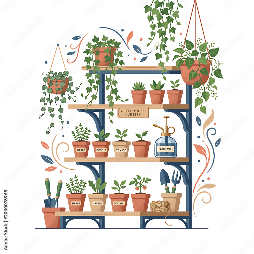 Fototapeta premium Variety of Potted Houseplants on Shelf.