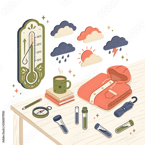 First aid kit and weather forecast.
