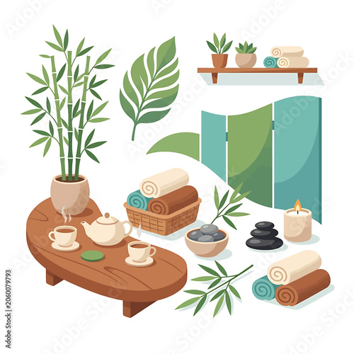 Konstfotografi Spa relaxation with bamboo plant tea.