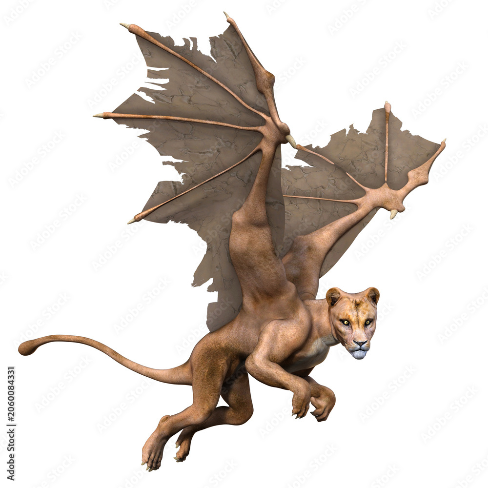 Naklejka premium 3D rendered illustration of a beautiful creature half dragon and half lion, isolated on a transparent background