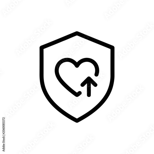 Shield icon with heart and arrow, health protection symbol, medical safety sign, vector illustration
