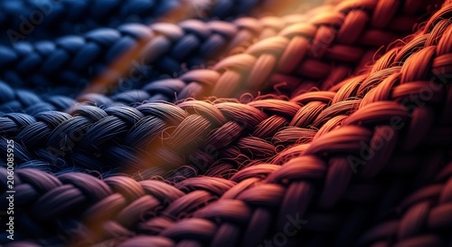 Vibrant woven fabric with gradient colors transitioning from blue to red