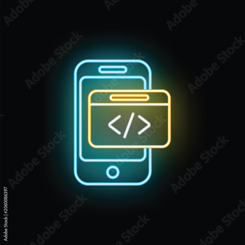 Tableau sur toile Smartphone displaying code snippet representing mobile app development and progr