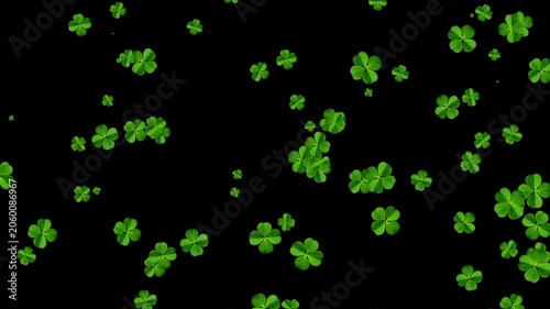 Moving clover leaves motion graphics with plain black background