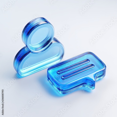 Abstract Blue Glass User and Chat Icons.