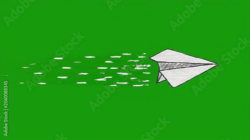 Paper airplane flies across a green screen backdrop representing fast travel.