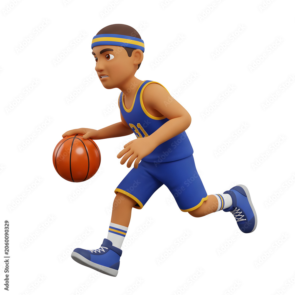 Naklejka premium Cartoon Basketball Player Running with Ball