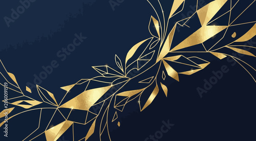 Abstract gold geometric floral composition on dark blue background