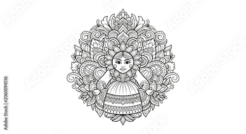 Konstfotografi Colorful illustration of a smiling flower girl.