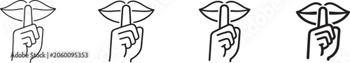 Foto Finger on lips silence icon set for quiet, secrecy, privacy, and mute communication concepts