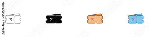 Airlines Flight Ticket Icons Set. Vector Illustration of Plane Boarding Pass Coupons, Minimalist Travel Booking Symbols, and Vacation Tourism App Interface Design Templates.