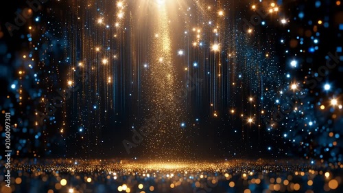 Golden sparkling light particles cascading from above with glittering luxury abstract background design