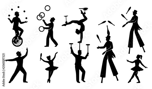 Billede på lærred Circus juggling silhouette collection vector illustration
