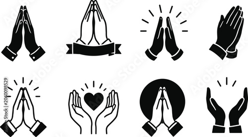 фотографія Praying hands and namaste vector icon set.