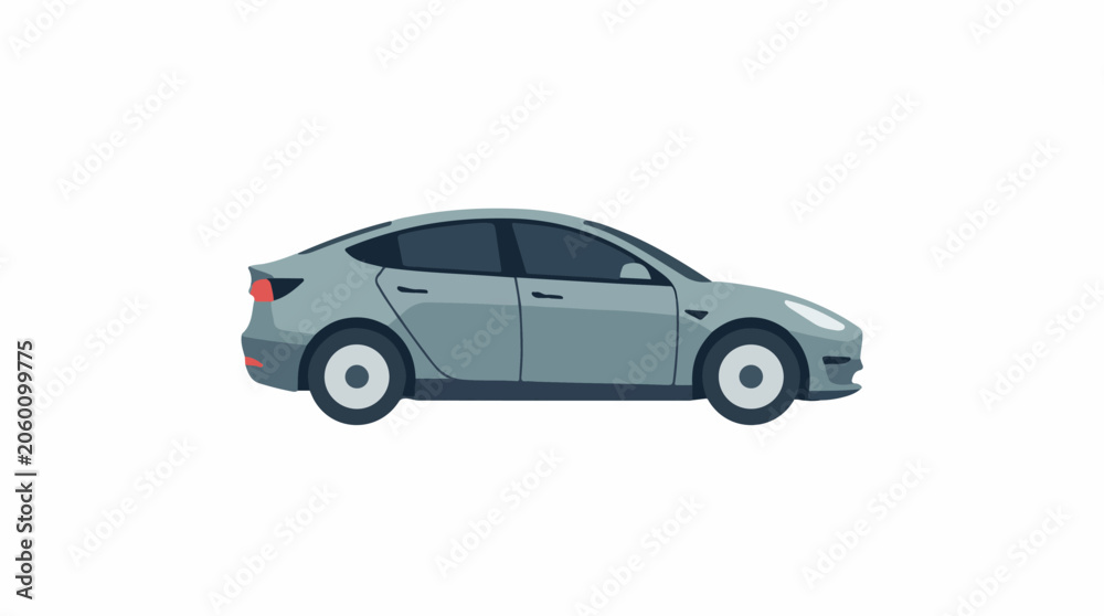 Fototapeta premium A modern, gray sedan with tinted windows and sleek lines, set against a white background