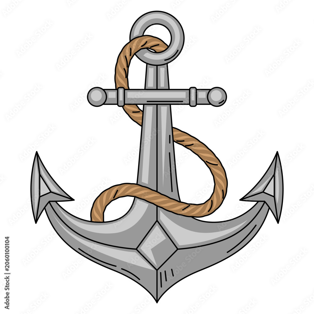 Naklejka premium Nautical anchor with rope. Travel and tourism symbol. Retro style conceptual illustration.