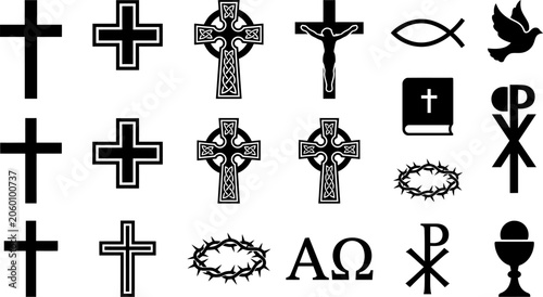 Obraz na plátne Christianity symbols and objects collection including crosses and religious icon