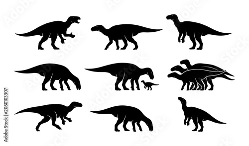 Foto Dinosaur Silhouettes Collection, Prehistoric Animal Icons, Jurassic Era Vector S