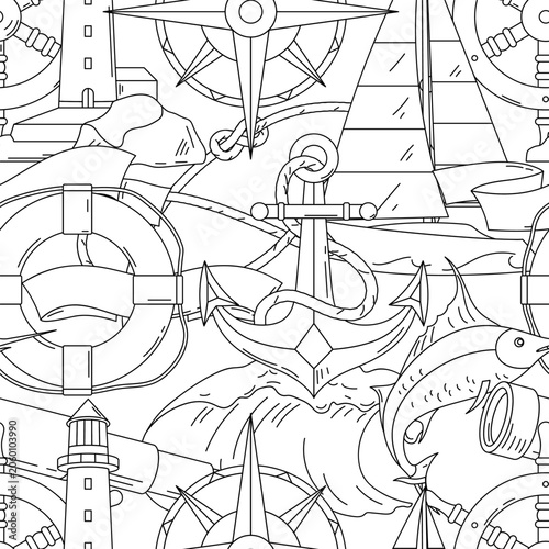 Foto Nautical line symbols tile pattern