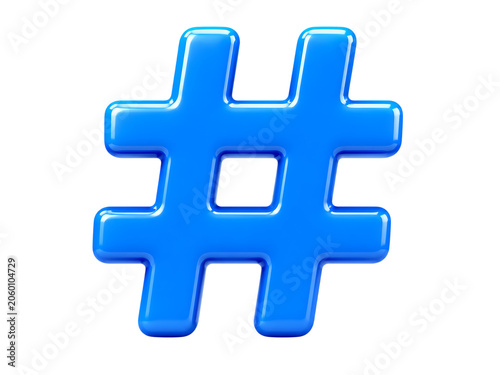 Glossy Blue Hashtag Symbol Icon for Social Media Trends