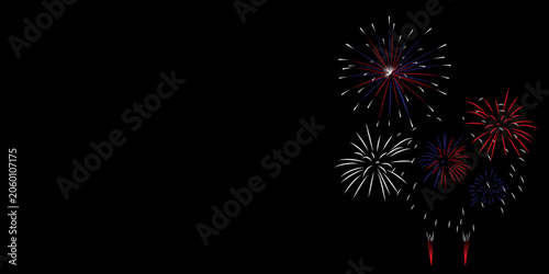 Red with Blue and white Fireworks Vector on Black background