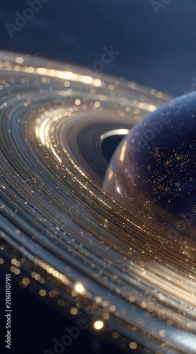 Abstract illustration of a planet with a luminous ring in deep space