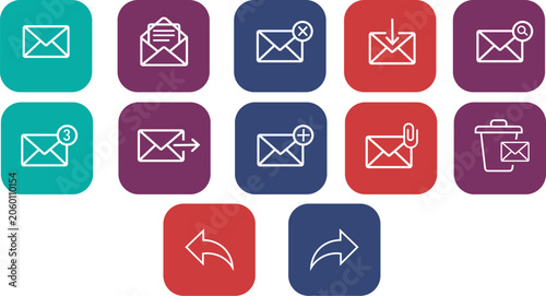 Email and Message Management UI Icons Set with Envelope Notification Attachment and Trash Symbols