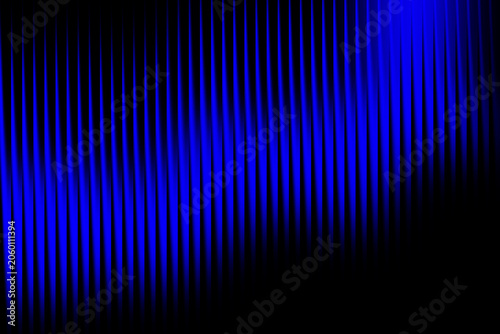 Abstract blue vertical lines on black background, glowing neon light stripes, futuristic digital wave pattern for technology backdrop