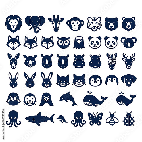 Collection of diverse black and white animal silhouettes.