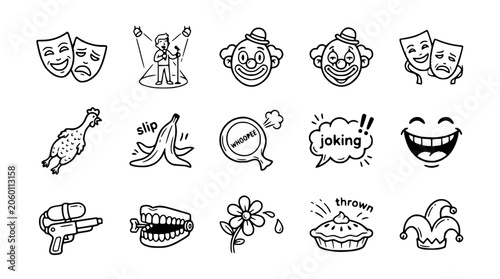 Slika na platnu Funny Doodle Icons: Comedy, Jokes, and Pranks Collection