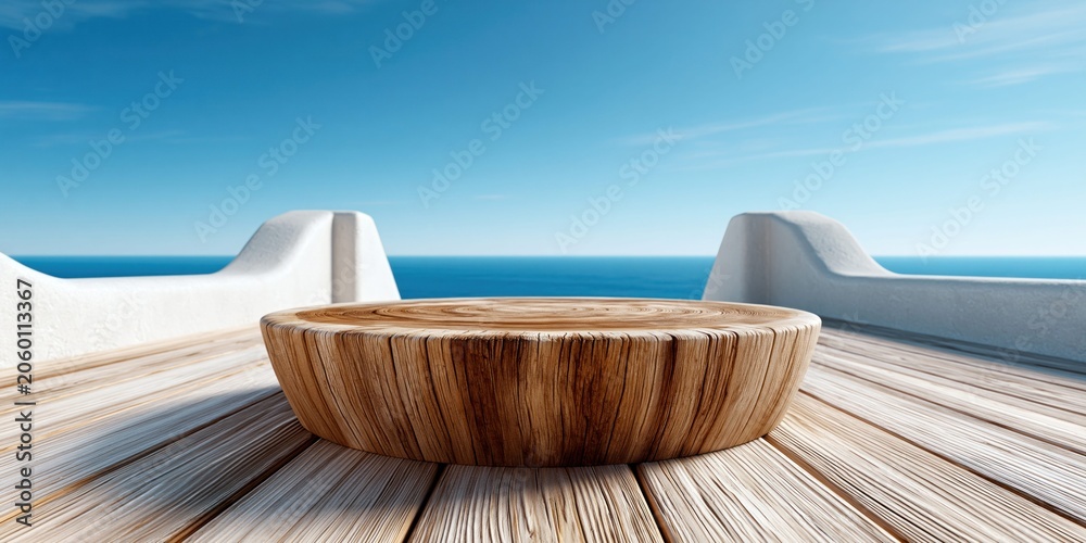 Fototapeta premium Coastal presentation stage with wooden base