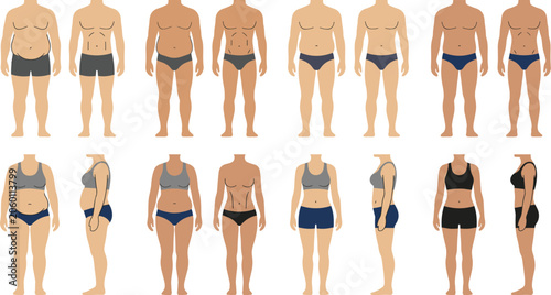 Schilderij op canvas Female body transformation collection showing weight loss progress, fitness resu