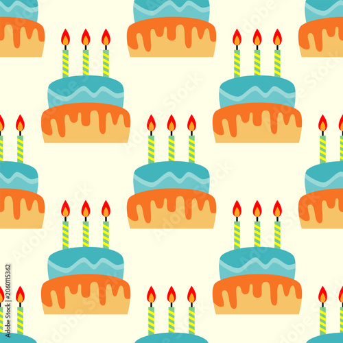 Seamless pattern with colorful birthday cake and candles