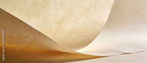 Abstract flowing golden and beige paper curves with soft lighting.