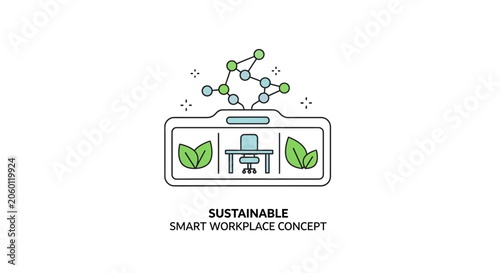 A digital illustration representing a sustainable and smart office environment concept