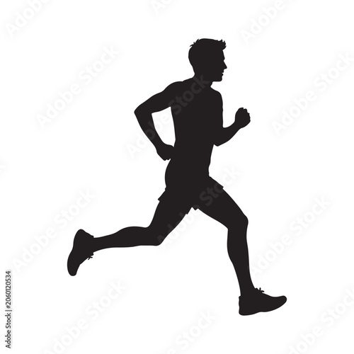 Running man silhouette vector illustration of young athlete running action in black sports style outline design