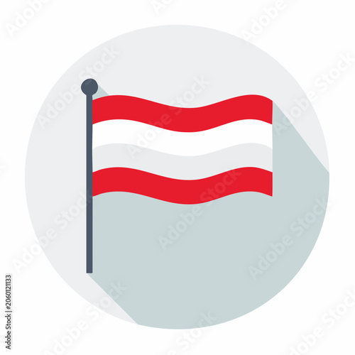 Flat icon of the Austrian flag waving on a flagpole