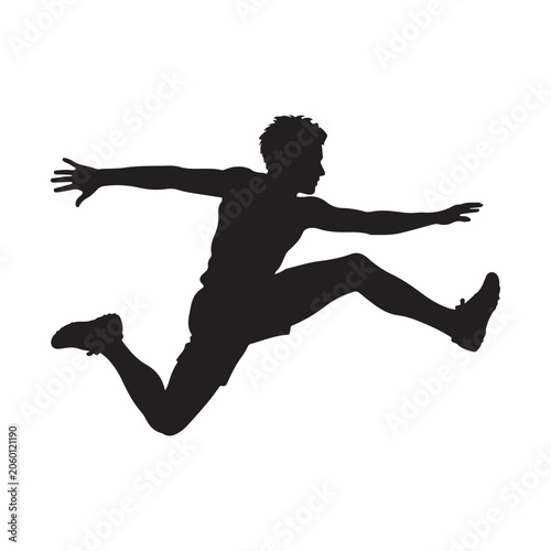 Silhouette of a young man jumping in dynamic sports action vector illustration