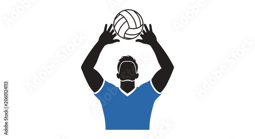 Volleyball player silhouette serving ball against white background