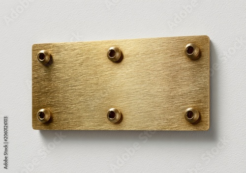 Rectangular Brass Plate with Six Screw Holes.