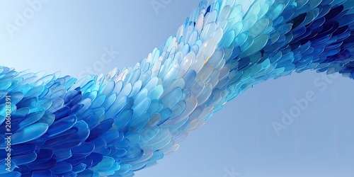 Abstract Swirl of Blue and Teal Feathery Textures Flowing Gracefully.