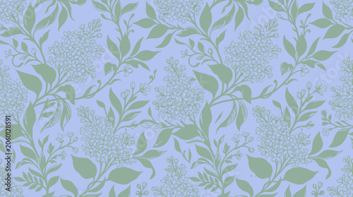 Green leaves on blue background pattern.
