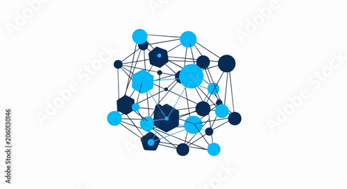 Abstract Blue Network Connection Graphic on White Background representing Digital Data and Technology Connectivity