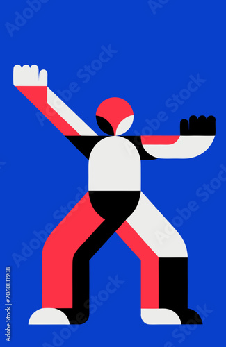 Stylized Tai Chi figure moving energetically against a blue background
